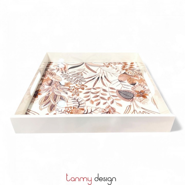 White square lacquer tray with floral pattern 28*H4cm